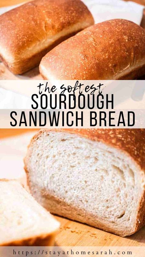 Easy Soft Sourdough Sandwich Bread Recipe - Stay at Home Sarah Soft Sourdough Sandwich Bread, Soft Sourdough Bread, Sourdough Sandwich Bread Recipe, Sourdough Sandwich Bread, Easy Sourdough Bread Recipe, Fermented Bread, Farmhouse On Boone, Sandwich Bread Recipe, Recipe Using Sourdough Starter