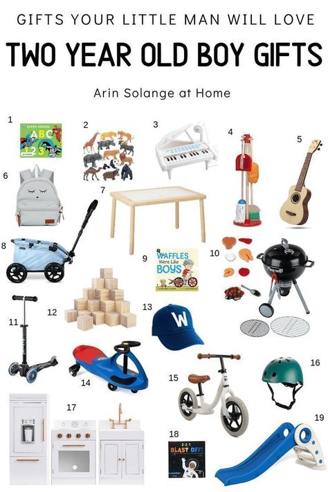 Check out this gift guide for a two year old boy! Great present ideas for a toddler. Perfect for Christmas, birthday, easter, or any gift giving occasion! 2nd Birthday Gifts, Toddler Boy Gifts, Boy Gifts, 2 Birthday, Toddler Birthday, Old Christmas, Birthday Gifts For Boys, Two Year Olds, Reggio Emilia