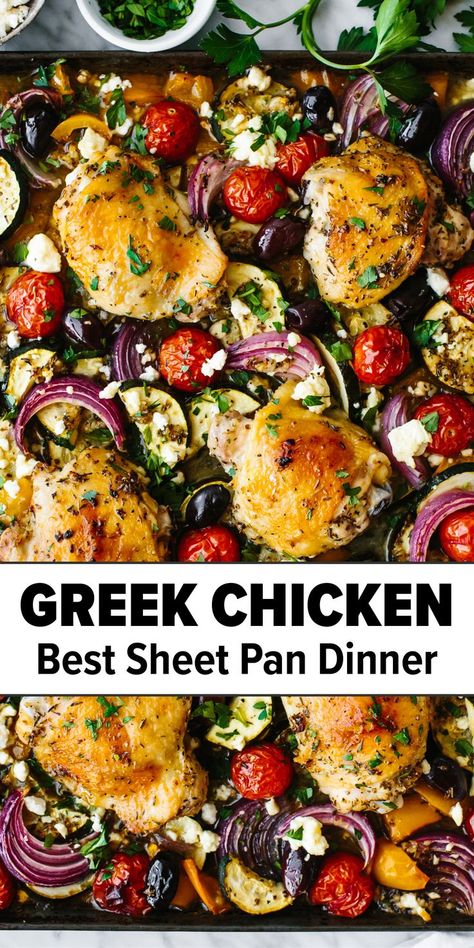 Greek Sheet Pan Chicken, Greek Sheet Pan, Chicken Best, Mediterranean Recipes Healthy, Mediterranean Diet Recipes Dinners, Sheet Pan Chicken, Easy Mediterranean Diet Recipes, Sheet Pan Dinners Recipes, Resep Diet