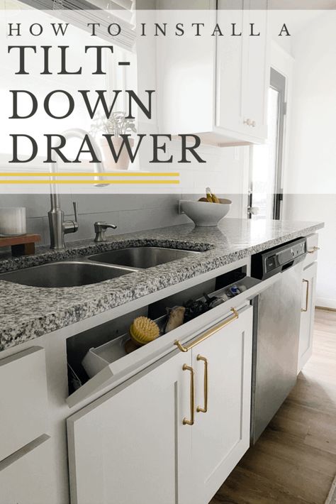 How to convert a false drawer front into a tilt-down drawer with storage. Quick and easy DIY for your kitchen or bathroom. False Drawer Ideas, Diy Drawer Fronts, Mom Kitchen, Cheap Ideas, Nomad Life, Bathroom Drawers, Kitchen Cabinet Drawers, Diy Drawers, Kitchen Drawer