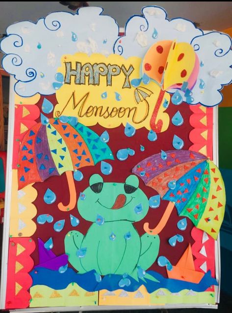 Monsoon Decoration Ideas For School, Monsoon Craft For Kids, Monsoon Board Decoration Ideas, Monsoon Bulletin Board Ideas, Seasons Chart, Soft Board, Holiday Homework, Happy New Year Message, Kids Worksheets