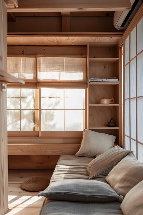 Japan Home Aesthetic, Japanese Tiny House Design, Japanese Minimalist Home, Minimalist Tiny House, Shack Interior, Japanese Tiny House, Small Japanese House, Granny Suite, Japanese Home Interior