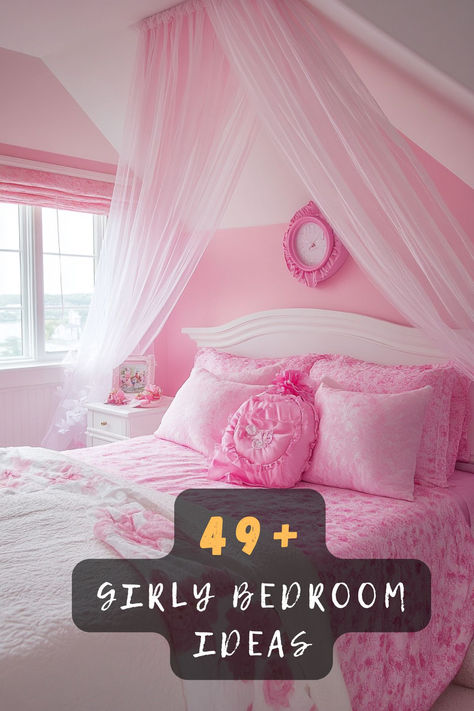 Looking to revamp your bedroom with a feminine touch? I've gathered 48 stunning ideas that will inspire you to create the perfect girly retreat. From pastel color palettes to chic decor accents, these ideas will help you infuse your personality into your space. Click now to discover the best tips for your dream bedroom makeover! 🌸✨ #GirlyBedroom #HomeDecor #BedroomIdeas #InteriorDesign #RoomMakeover #FeminineTouch #DecorInspo Girly Bedroom Ideas For Women, Glam Girls Bedroom, Pink Aesthetic Bedroom, Girly Bedroom Ideas, Preteen Bedroom, Decorating A Bedroom, Toddler Hacks, Woman Bedroom, Pastel Colour Palette