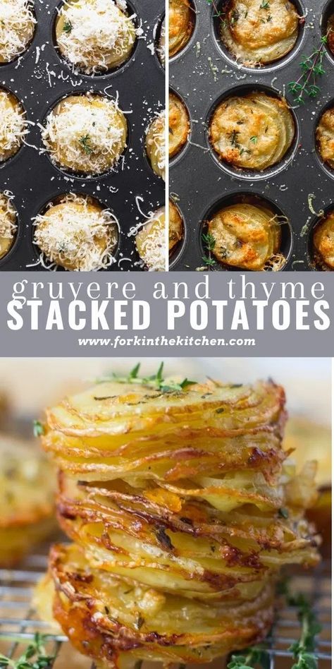 Cheesy Bacon Potato Stacks Gruyere, Potato Galette Recipe, Italian Potato Recipes, Stacked Potatoes, Layered Potatoes, Gold Potato Recipes, Passover Food, Potato Appetizers, Pudding Chia