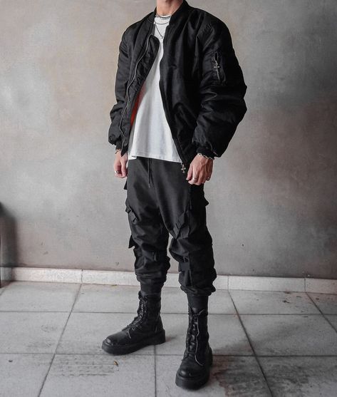 Techwear, Streetwear, Bomber Jacket, Jacket, Cargo Pants, Tech Pants, Emo, Black, Dark, Outfit, Black Outfit, All Black Outfit, Future, Futuristic, Darkwear, Cyberpunk, Chains, Eboy, Anime Boy, Kpop, Fashion, Streetstyle, Techno, Aesthetic, Photography, Urban, Urban Style, Boots, Combat Boots, War Boots, Techwear Outfit, Bomber Jacket Outift, Rings,No face, Monochrome, Monochrome Outfit, Oversize, Oversize Outfit, Oversize Bomber Jacket, Oversized, Necklace, Necklaces, Streetwear Combat Boots, Men’s Cyberpunk Outfit, Black Boots Men Outfit Aesthetic, Men’s Combat Boots Outfit, Simple Techwear Outfit Men, Black Boot Outfits Men, Vigilante Aesthetic Outfit Male, Alternative Man Outfit, Men Combat Boots Outfit