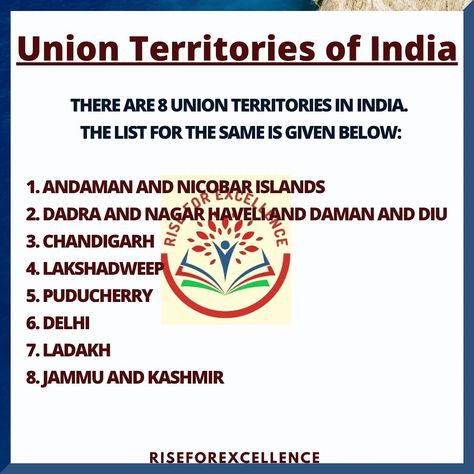 Let's increase our knowledge about India. Here we have posted about Union territories of India. Union Territories Of India List, Banking Knowledge, Fish Drawing For Kids, Union Territory Of India, Union Territories, भारतीय इतिहास, General Knowledge For Kids, About India, States And Capitals