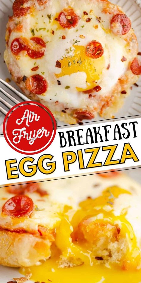 English Muffin Pizza Air Fryer, Air Fryer English Muffin, Egg Pizza Recipes, Egg Pizza Breakfast, Breakfast Pizzas, English Muffin Breakfast, Muffin Breakfast, Egg Pizza, English Muffin Pizza