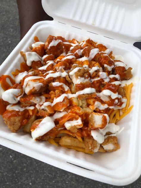 Loaded Buffalo Fries, Cheesy Fried Chicken, Loaded Chicken Tenders, Buffalo Chicken Loaded Fries, Loaded Buffalo Chicken Fries, Chicken Tender And Fries, Fried Chicken And Fries, Loaded Fries Aesthetic, Loaded Chicken Fries