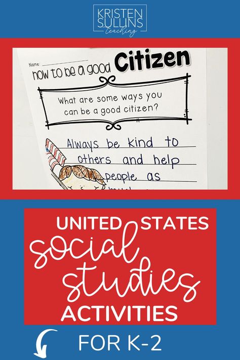 Check out this blog post from Kristen Sullins Teaching about teaching your elementary students about United States symbols and more. The perfect resource for your kindergarten, first or second grade social studies units. Kindergarten Civics Lesson, Social Studies For First Grade, Writing In Social Studies, First Grade Social Studies Lessons, Social Studies First Grade, Second Grade Social Studies, First Grade Social Studies, United States Symbols, Activities For First Grade