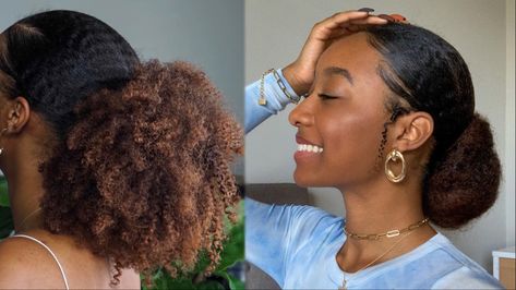 In today’s video I’m showing how I get my super thick hair into sleek buns and ponytails without my arms falling off lol. It took practice, but now it has become an easy process for me. I hope this video helps you too! 4c Low Bun, Natural Hair Low Bun, Low Bun Natural Hair, Low Bun Hairstyles For Black Women, Super Thick Hair, Afro Hair Bun, Sleek Buns, Black Women Hair Color, Thick Natural Hair