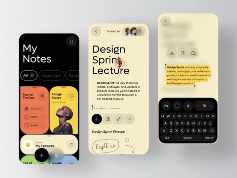 Application Ui Design, To Do App, Ux Design Mobile, Module Design, App Design Layout, Ux App Design, Digital Communication, Notes App, Mobile App Design Inspiration