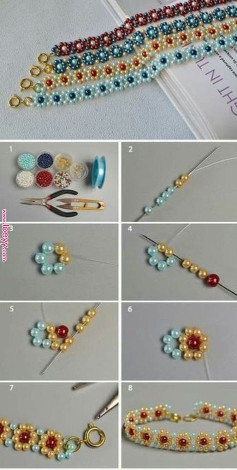 Pola Kupluk, Bracelets With Beads, قلادات متدلية, Anting Manik, Kraf Kertas, Beaded Bracelets Tutorial, Beaded Jewelry Tutorials, Handmade Jewelry Tutorials, Beaded Bracelet Patterns