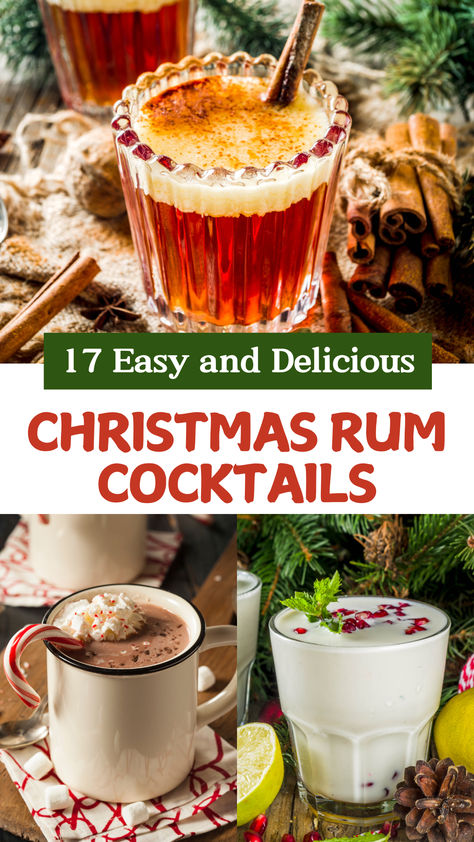 Christmas Rum Cocktails Christmas Tiki Drinks, Christmas Cocktails Punch, Christmas Themed Cocktails, Christmas Alcohol, Cranberry Drinks, Alcoholic Punch Recipes, Rum Punch Recipes, Rum Cocktail Recipes, Spiced Drinks