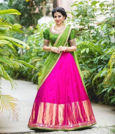 Traditional Half Saree Designs, Silk Half Saree, Lehenga Saree Design, Half Saree Lehenga, Lehnga Dress, Long Dress Design, Half Saree Designs, Indian Gowns Dresses, Indian Gowns