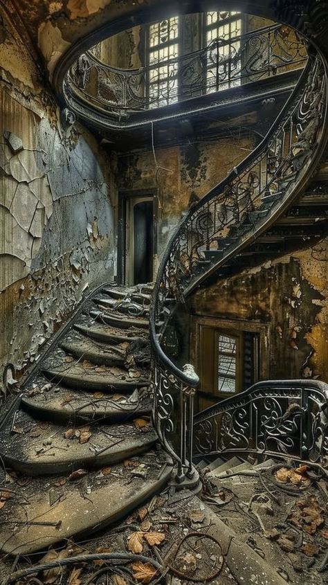 Haunted Places Aesthetic, Scary Dungeon, Scary Architecture, Exploring Abandoned Places Aesthetic, Creepy Stairs, Abandoned Places Aesthetic, Creepy Abandoned Places, Creepy Mansion, Haunted Island