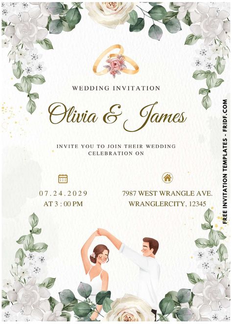 (Easily Editable PDF Invitation) Dreamy Greenery Wedding Invitation 3d Wedding Cards, Cute Wedding Invitations Cartoon, Pdf Wedding Invitations, Wedding Card Invitation Ideas, Invitation Wedding Card Design, 3d Wedding Invitations, Invitation Wedding Design, Muslim Wedding Decorations, Wedding Cards Design