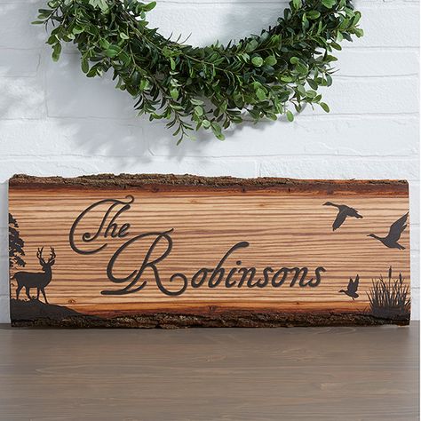 Personalized Rustic Wood Plaque - Hunter's Hideaway - 13761 Wood Burning Door Sign, Housewarming Wishes, Woodburning Ideas, Personalization Mall, Joy Gifts, Personalized Housewarming Gifts, Personalized Picture Frames, Wood Burning Crafts, Wood Burning Patterns