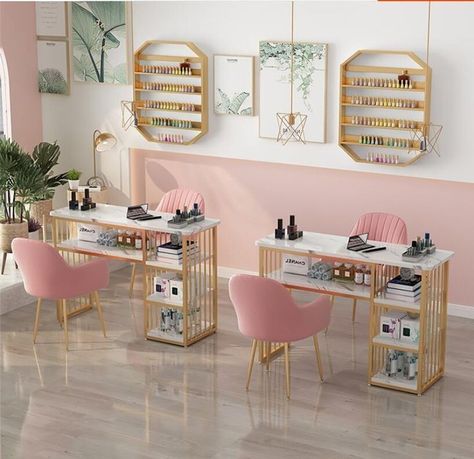 Manicure Table Set Up, Nail Salon Design Ideas Style, Nail Shop Ideas, Nail Shop Design, Nail Room Decor Ideas, Meja Industrial, Nail Tables, Nail Room Ideas, Nail Salon Interior Design