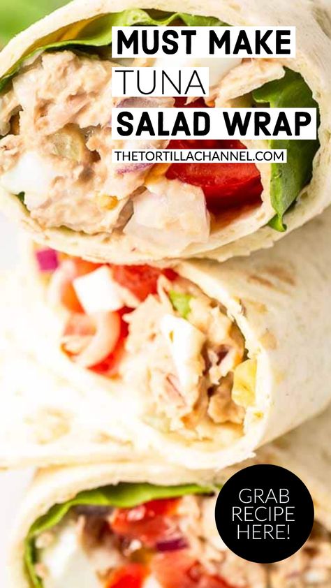 Tuna Tortilla Wrap Recipes, Tuna Salad Wrap Healthy, Tortilla Tuna Wraps, Wrap It Up, Canned Tuna Wrap Recipes, Tuna Salad Roll Ups, Ideas For Wraps Food, Sandwich Wraps Recipes Tortillas, Tuna Salad Wrap Recipe