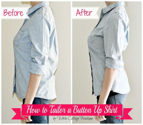 How to Tailor A Shirt for a Perfect Fit! Tailor A Shirt, Umgestaltete Shirts, Sewing Alterations, Beginner Sewing Projects Easy, Altering Clothes, Sewing Projects For Beginners, Sewing Skills, Refashion Clothes, Tailored Shirts