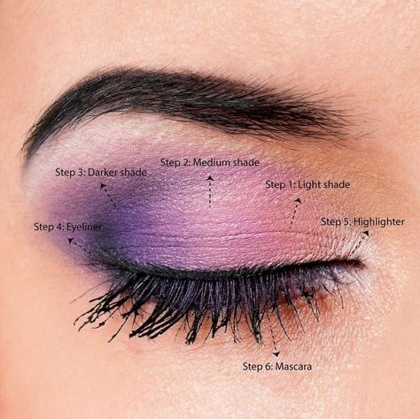 Purple Makeup Step By Step, Hooded Purple Eye Makeup, How To Do Purple Eyeshadow, Easy Makeup Looks For Beginners Colorful, Purple Eye Shadowing Tutorial, Purple Eye Makeup Step By Step, Simple Makeup For Purple Outfit, Purple Eyeshadow Looks Tutorial, Easy Purple Eye Makeup Simple Step By Step