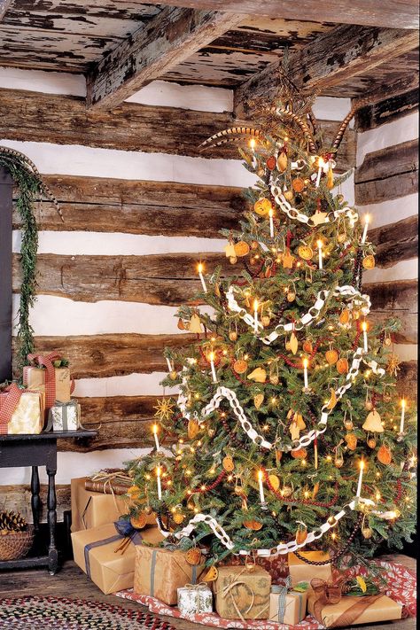 Colonial Christmas Tree, Christmas Tree Game, Natal Country, Natal Natural, Best Christmas Tree Decorations, Cabin Christmas, Colonial Christmas, Christmas Interiors, Traditional Christmas Tree