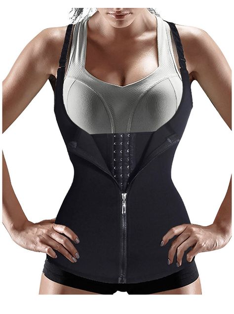 Waist Trainer Corset Zipper Vest Body Shaper Cincher Tank Top with Adjustable Straps #waisttrainer #shapewear #corset Vest Corset, Best Waist Trainer, Waist Trainer Vest, Cincher Corset, Slim Vest, Corset Shapewear, Zipper Vest, Corset Vest, Sweat Workout