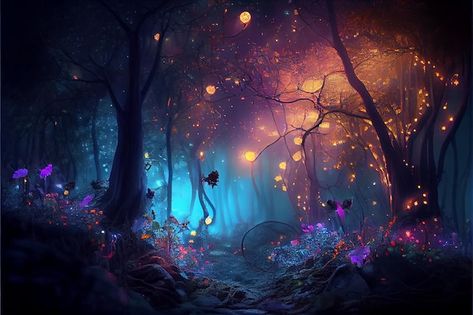 Photo fairy forest at night fantasy glow... | Premium Photo #Freepik #photo #magic-forest #fairy-forest #fantasy-forest #fantasy Fairy Tale Background Aesthetic, Magical Forest At Night, Magical Forest Wallpaper Laptop, Magical Background Landscape, Fantasy Forest Wallpaper Desktop, Fantasy Laptop Background, Fantasy Forest At Night, Magical Forest Fantasy Art, Fantasy Computer Wallpaper