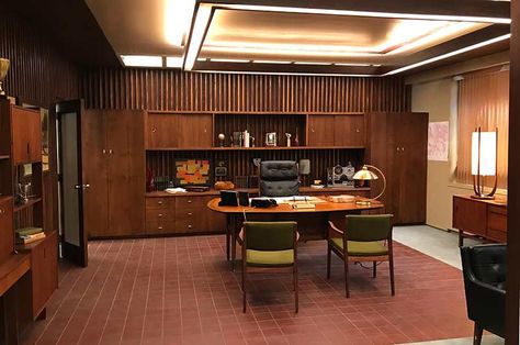 Mid Century Modern Corporate Office, Dark Wood Office, Bosses Office, 60s Office, 1960s Office, 1970s Office, 70s Office, Mcm Office, Film Decor