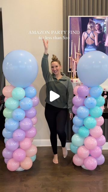 355K views · 20K likes | Kristin Miller | Mom of 2 on Instagram: "This would be so cute for your next party! Comment “links” to get this sent directly to your DMs🎈 • I used 2 packs of balloons to make this design (in the link) but you can make these balloon columns as tall or short as you want! • • #partydecor #balloongarland #balloondecor #partyideas #amazonfinds #balloontutorial #ballooncolumns #balloondesign #babyshower #kidsbirthdayparty #kidspartyideas #birthdayparty #partyideasforkids" How To Do Balloon Columns, Stand Up Balloons, Balloon Arch Cake Table, Pastel Balloon Columns, How To Make A Balloon Column Diy, Diy Ballons Stand, Balloons On Poles, How To Do A Balloon Column, How To Make Ballons Arch Stand