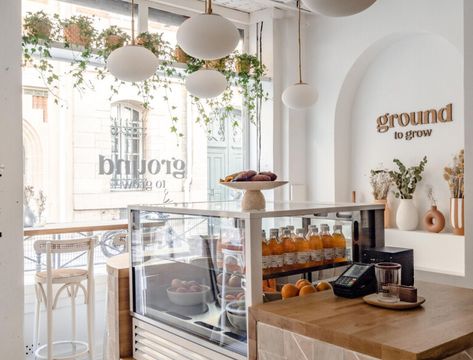 Ground to Grow Café and Yoga Studio | Ama Studio | Media - Photos and Videos | Archello Small Tea Cafe Interior Ideas, Yoga Studio Coffee Bar, Holistic Coffee Shop, Yoga Studio And Cafe, Yoga Cafe Interior Design, Tiny Yoga Studio, Yoga Coffee Shop, Mini Yoga Studio, Coffee Shop Boutique