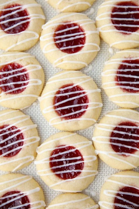 Raspberry Thumbprint Cookies Rasberry Thumbprint Cookies, Best Thumbprint Cookies, Thumbprint Cookies Easy, Raspberry Thumbprint, Almond Glaze, Raspberry Thumbprint Cookies, Jam Thumbprint Cookies, Christmas Cookie Recipes Holiday, Almond Shortbread Cookies