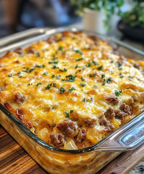 Sausage & Hash Brown Breakfast Casserole is the perfect dish to start your day off right. This hearty and satisfying casserole combines savory sausage, Sweet Potato Breakfast Casserole, Potato Breakfast Casserole, Hash Brown Breakfast Casserole, Sausage Hashbrown Breakfast Casserole, Hash Brown Breakfast, Pumpkin French Toast Casserole, Breakfast Potato Casserole, Delicious Breakfast Casserole, Sausage Hash