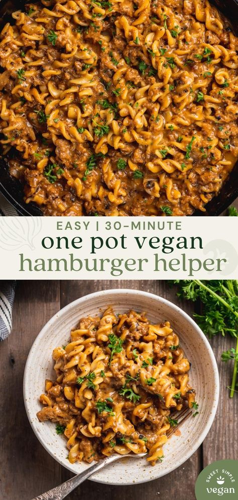 Comfort Food Vegan, Vegan Quick Meals, Recipes For Dinner Vegan, Simple Vegan Meals, Hamburger Helper Cheeseburger, Simple Vegan Dinner, Quick Vegan Dinner, Vegan Hamburger Helper, Vegan Hamburger