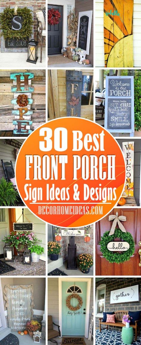 Best Front Porch Sign Ideas. DIY front porch sign ideas to make your home more welcoming and inviting. Budget-friendly projects that you can do in no time. #diy #sign #porch #decorhomeideas Front Porch Sign Ideas, Porch Sign Ideas, Summer Porch Signs, Porch Wall Decor, Porch Wood, Small Front Gardens, Welcome Signs Front Door, Outdoor Welcome Sign, Rustic Porch