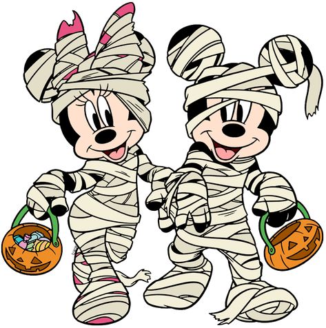 Clip art of Mickey and Minnie Mouse trick-or-treating on Halloween as mummies #disney, #mickeymouse, #minniemouse, #mickeyandminnie, #halloween Free Halloween Coloring Pages, Halloween Clips, Mickey Mouse Halloween, Images Disney, Mickey Halloween, Halloween Mummy, Mickey And Minnie Mouse, Halloween Quotes, Halloween Coloring Pages