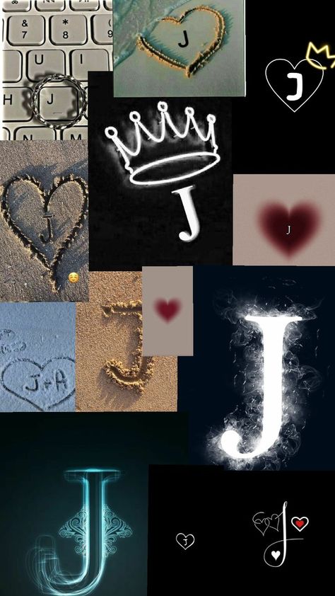 a collage about the letter j J Wallpaper Letter Iphone Aesthetic, Birthday Wishes In Heaven, J Letter Images, Zepeto Looks Ideas, Cute Couple Text Messages, The Letter J, Blue Butterfly Wallpaper, Wallpaper Wa, Stylish Alphabets