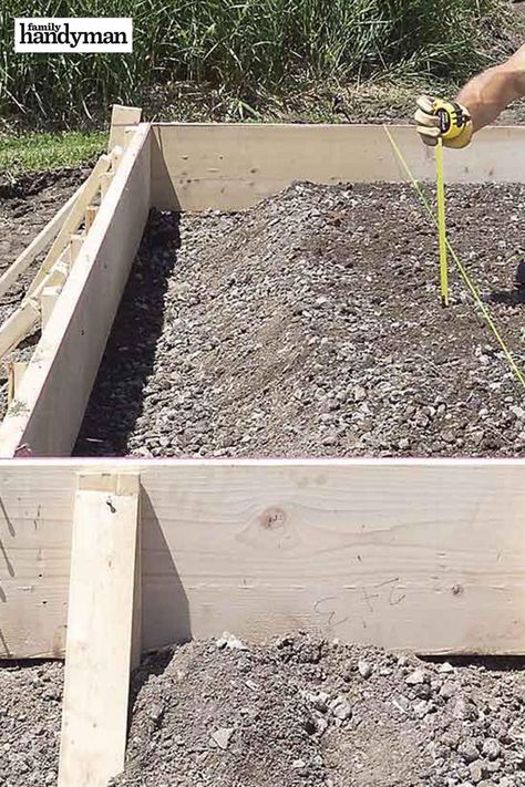 Concrete Slabs Diy, How To Pour A Small Concrete Pad, How To Pour Concrete Patio, How To Pour Concrete Slab, Concrete Patio Diy, Diy Concrete Slab, Pouring Concrete Slab, Pour Concrete, Concrete Sheds