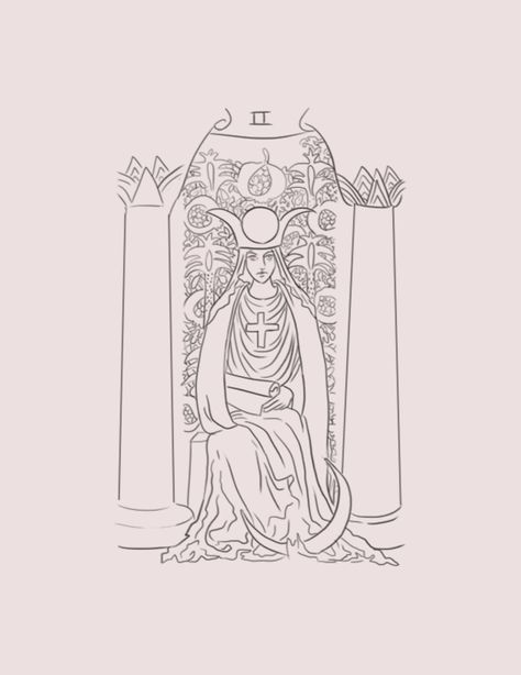 High Priestess Drawing, Tarot Card Tattoo High Priestess, The High Priestess Tarot Tattoo, The High Priestess Tattoo, High Priestess Tarot Tattoo, Grimoire Design, The High Priestess Tarot Art, High Priestess Tattoo, High Priestess Tarot