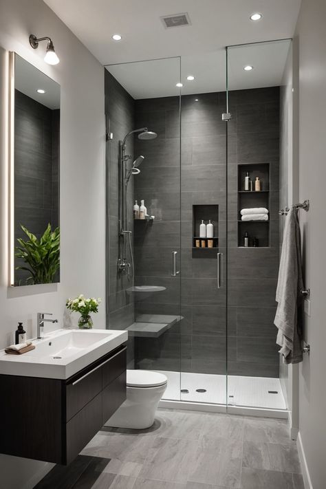 Mirrors Bathroom Without Toilet, Small Powder Bathroom, Simple Small Bathroom Ideas, Toilet And Bathroom Design, Bathroom Design Styles, Bathroom Interior Design Modern, Powder Bathroom, Modern Small Bathrooms, Small Bathroom Interior