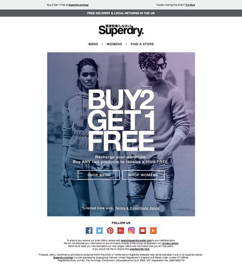 Superdry Buy 2 Get 1 Free Promotion Email / Newsletter Design Buy One Get One Free Promotion Design, Buy 2 Get 1 Free Posters Design, Buy 2 Get 1 Free Promotion, Email Newsletter Design, Email Marketing Design, Promotional Design, Free Poster, Newsletter Design, Email Design