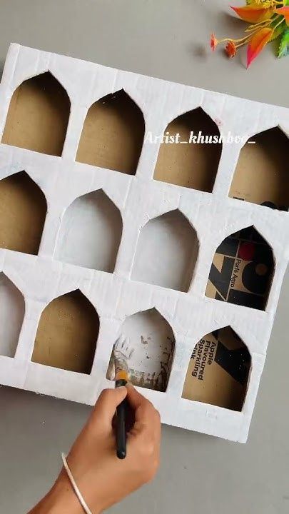 Diwali Decor With Cardboard, Diwali Decoration With Cardboard, Diy Diwali Decorations Cardboard, Waste Into Best Craft, Dipawali Decoration Craft, Craft Out Of Waste Creative, Diy Diwali Wall Decor, Diwali Decorations Lights Outdoor, Background Decoration For Ganpati