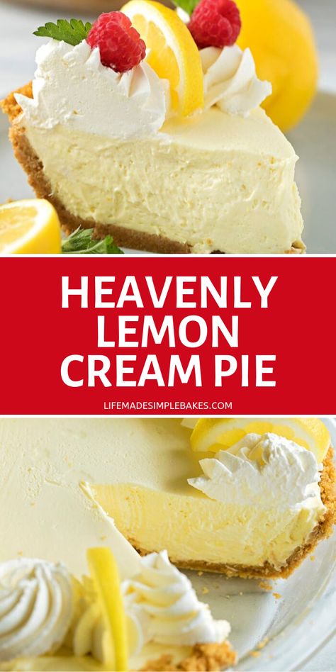 Heavenly Lemon Cream Pie, Lemon Silk Pie, Easy Lemon Cream Pie, Lemon Crème Pie, Lemon Pie With Cream Cheese, Lemon Cream Pie Recipe, No Bake Lemon Cream Pie, Diner Desserts, Lemon Pudding Pie