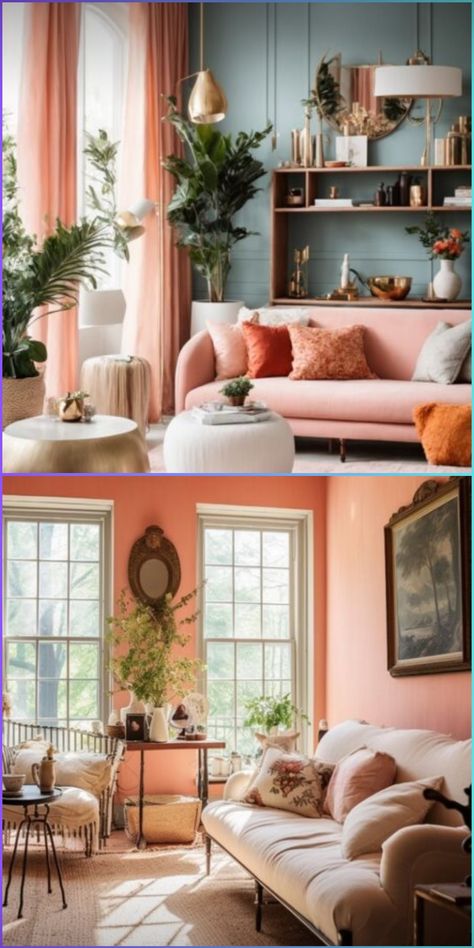 Dive into peach living room decor ideas blending peach with gray and white for a modern, sophisticated palette. Grey sofas and black accents can balance the warmth of peach walls. Peach Walls Living Room, Peach Living Room Decor, Peach Living Room, Peach Living Rooms, Grey Sofas, Peach Walls, Boho Elements, Green Office, Living Room Decor Ideas