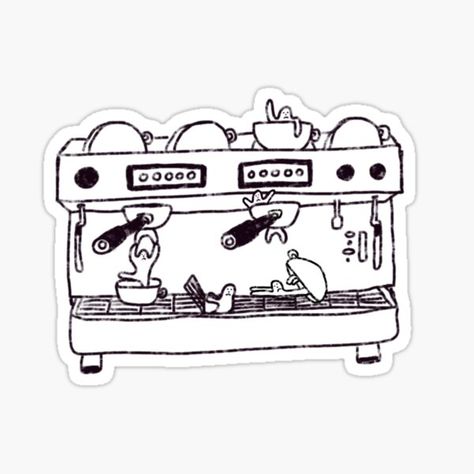 how do espresso machines work? now you know! • Millions of unique designs by independent artists. Find your thing. Espresso Machine Illustration, Portafilter Illustration, Coffee Machine Illustration, Esspresso Machine, Cafe Stickers, Cafe Illustration, Coffee Prints, Machine Illustration, Coffee Doodle