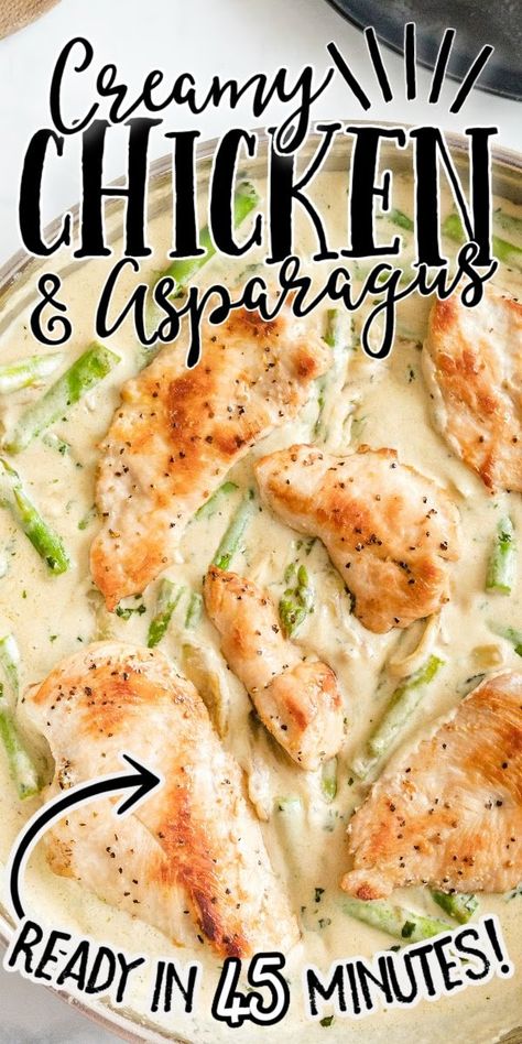 Creamy Chicken and Asparagus Creamy Chicken With Asparagus, Baked Chicken Rice And Asparagus, Chicken And Asparagus Pasta Recipes, Recipes With Chicken And Asparagus, Crockpot Chicken And Asparagus Recipes, Crockpot Chicken And Asparagus, Shredded Chicken And Asparagus Recipes, Chicken Mushroom Asparagus Recipes, Chicken Rice And Asparagus Recipes