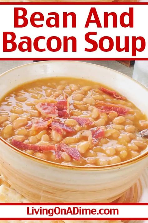 This bean and bacon soup recipe makes a hearty bean soup perfect for hungry families! It makes a great main dish, especially on weeknights when you don't feel like cooking. Serve with cornbread and biscuits for a perfect meal. It's easy to make with about 5 minutes prep time and then simmer. Cheese Soup Recipe Easy, Senate Bean Soup, Bacon Soup Recipes, Easy Homemade Soups, Bean And Bacon Soup, With Cornbread, Turkey Soup Recipe, Cheese Burger Soup Recipes, Easy Family Dinner