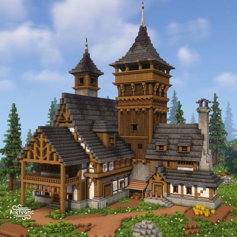 Airtug on Instagram: “Medieval house, lmk what you guys think of it By hahi YU on artstation #minecraft #minecraftbuilds #minecraftbuild #minecraftonly…” Minecraft House Medieval Survival, Minecraft Large House Blueprints, Manor Minecraft House, Minecraft How To Build Houses, House Build Ideas Minecraft, Minecraft Vault Hunters, Minecraft Building Ideas Medieval Castle, Medieval Mc House, Minecraft Hermit House