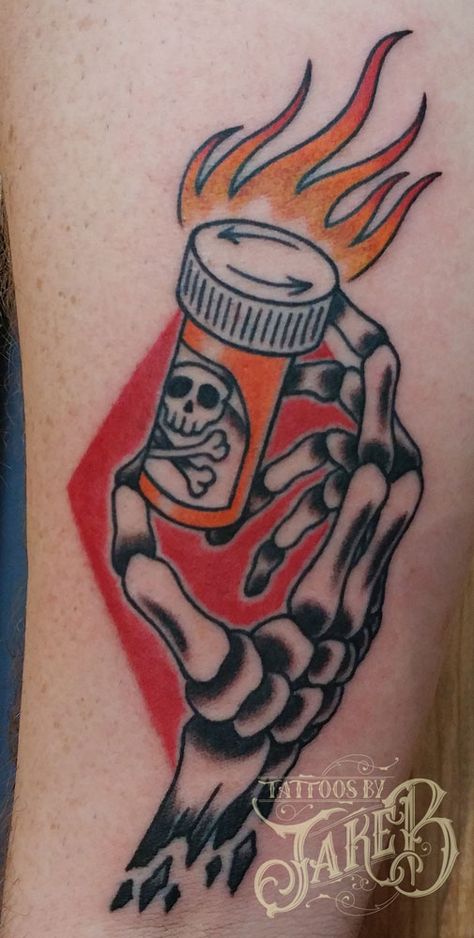 American Traditional Zippo Tattoo, Pill Bottle Tattoo, Pill Tattoo Ideas, Pill Tattoo, Chemistry Tattoo, Flash Drawing, Nerdy Tattoos, Traditional Tattoo Inspiration, Bottle Tattoo