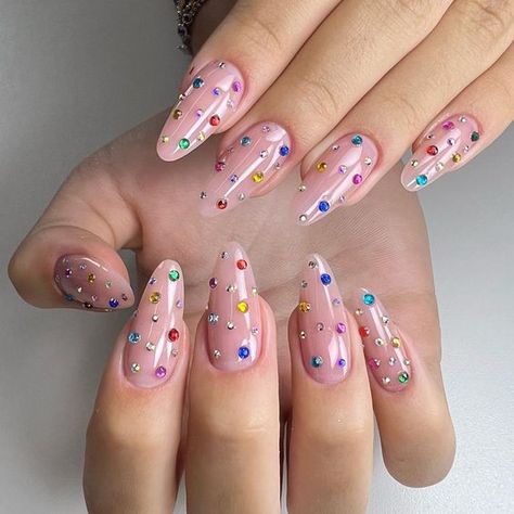 Rhinestone Summer Nails 2024: 20 Dazzling Designs for Every Style Nail Designs Festival, Rhinestone Nails Colorful, Summer Rhinestone Nails, Colorful Diamond Nails, Gem Design Nails, Diamonte Nail Designs, Color Rhinestone Nails, Nail Art Rhinestones Ideas, Nails With Strass Sparkle